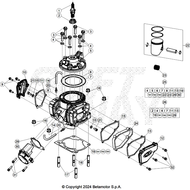 VUE ECLATEE CYLINDRE-CULASSE BETA 300 RX 2025