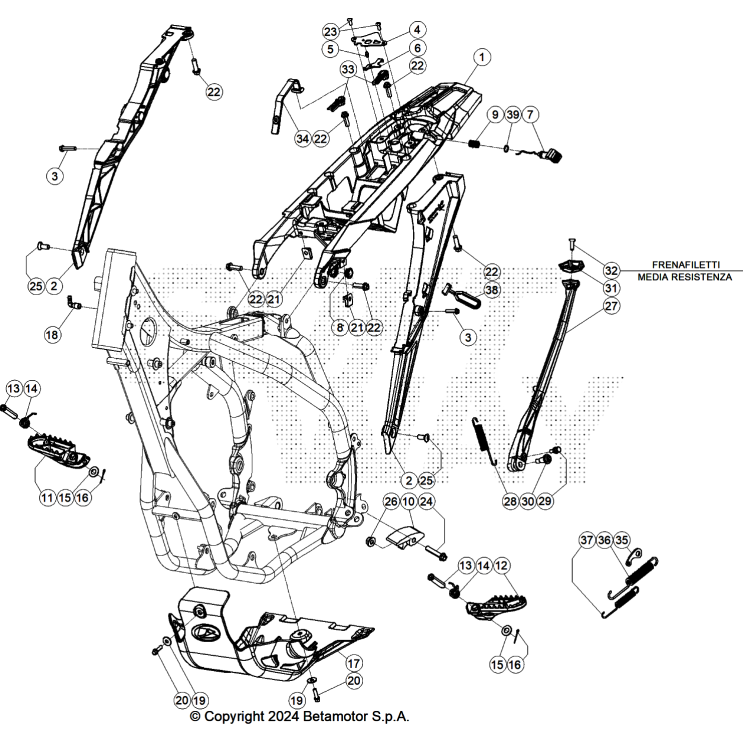 VUE ECLATEE ACCESSOIRES DU CHASSIS BETA 390 RACING 2025