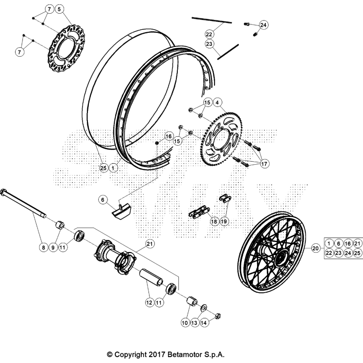 VUE ECLATEE ROUE ARRIERE BETA 125 4T NOIR 2023