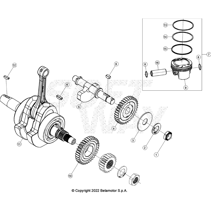 VUE ECLATEE VILEBREQUIN-PISTON BETA 125 4T ROUGE 2023