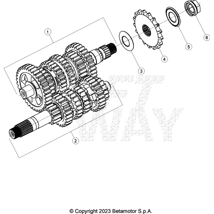 VUE ECLATEE BOÎTE A VITESSES BETA 125 4T ROUGE 2023