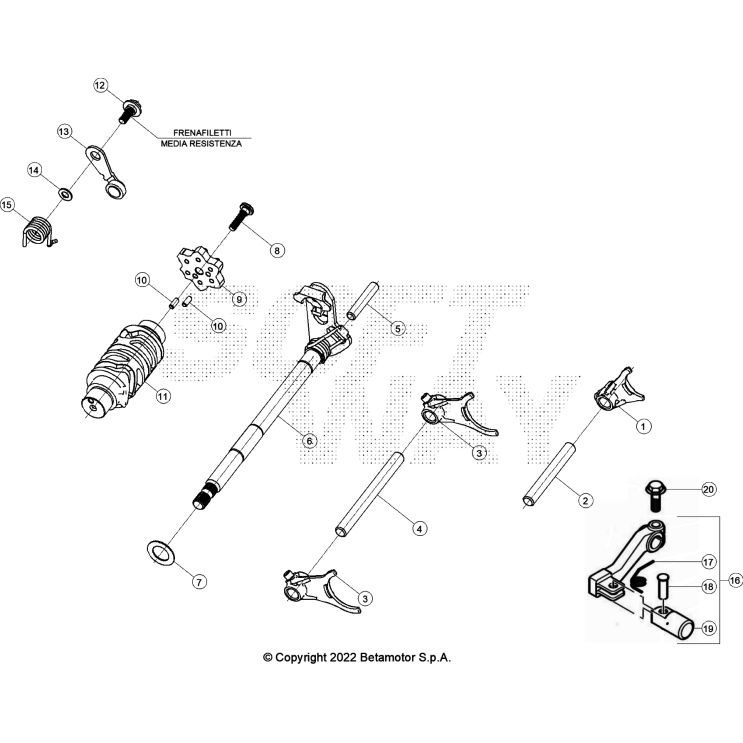 VUE ECLATEE COMMANDE BOÎTE A VITESSES BETA 125 4T ROUGE 2023