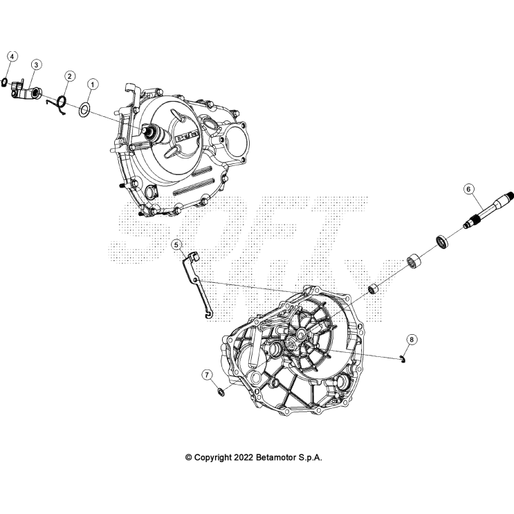VUE ECLATEE CARTER D'EMBRAYAGE DETAIL BETA 125 4T ROUGE 2023