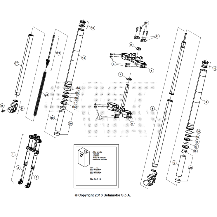 VUE ECLATEE FOURCHE BETA 125 4T BLANC 2024