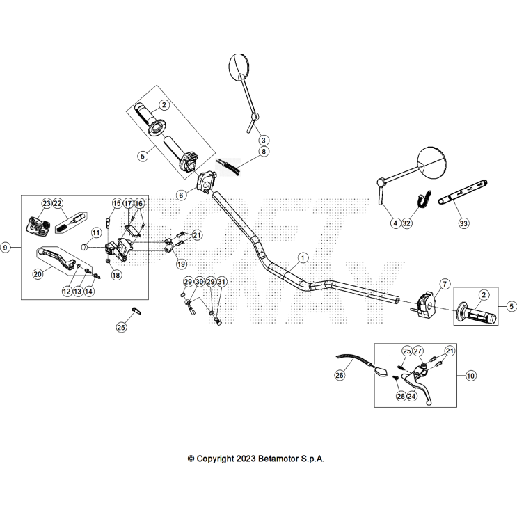 VUE ECLATEE COMMANDES-GUIDON BETA 125 4T NOIR 2025