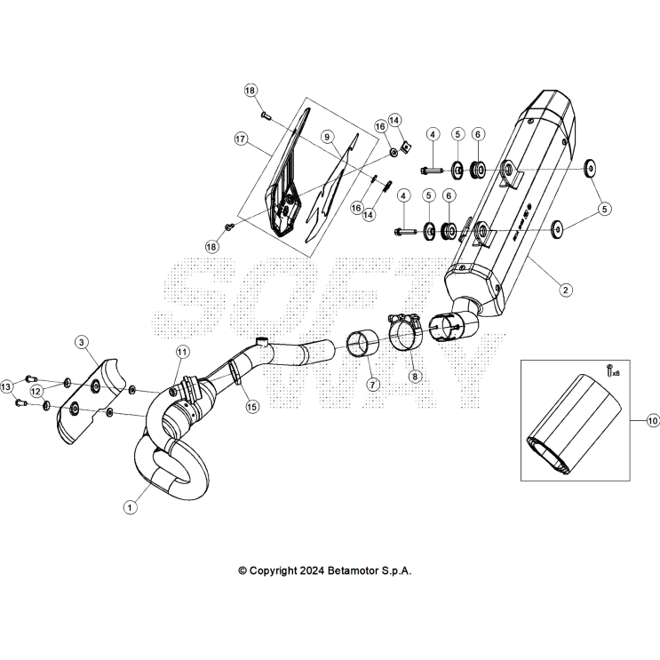 VUE ECLATEE ECHAPPEMENT BETA 125 4T NOIR 2025
