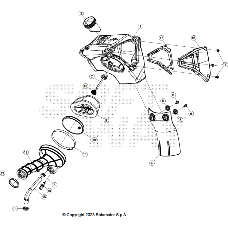 VUE ECLATEE BOÎTIER A AIR BETA 125 4T NOIR 2025