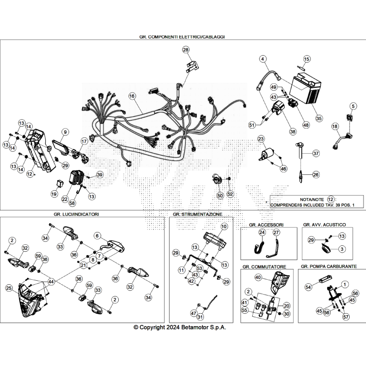 VUE ECLATEE FAISCEAU ÉLECTRIQUE BETA 125 4T NOIR 2025