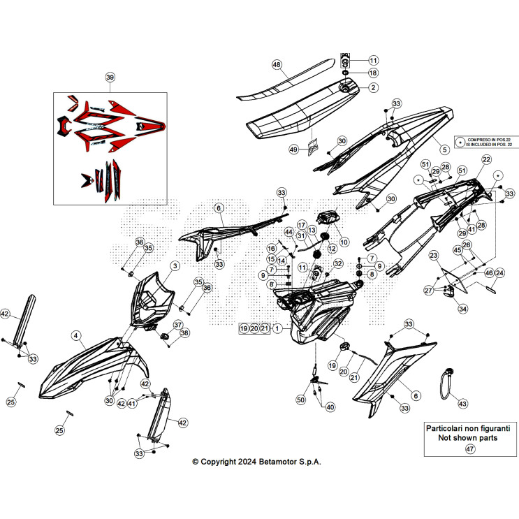 VUE ECLATEE CARENAGES-RESERVOIR-SELLE BETA 125 4T NOIR 2025