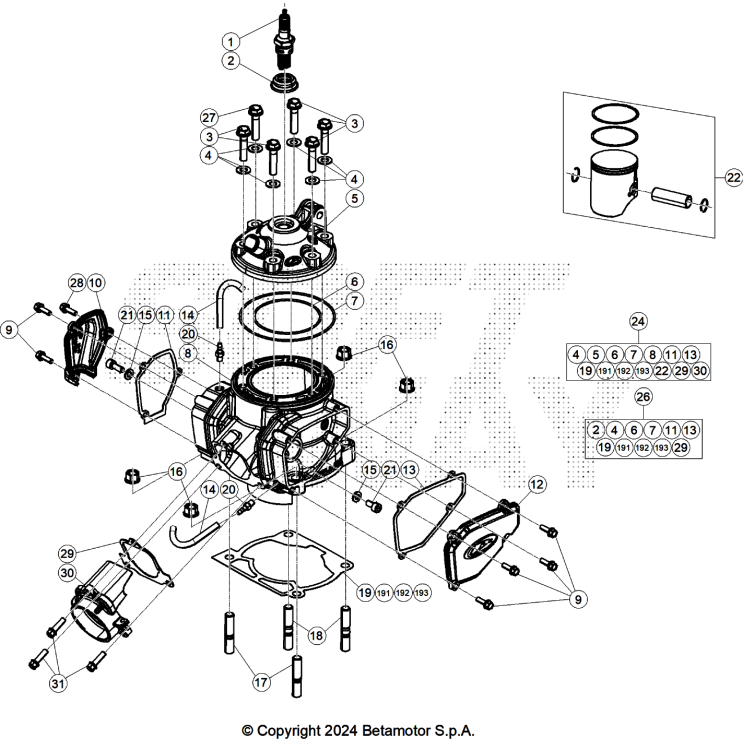 VUE ECLATEE CYLINDRE-CULASSE-DISTRIBUTION BETA 250 X PRO 2026