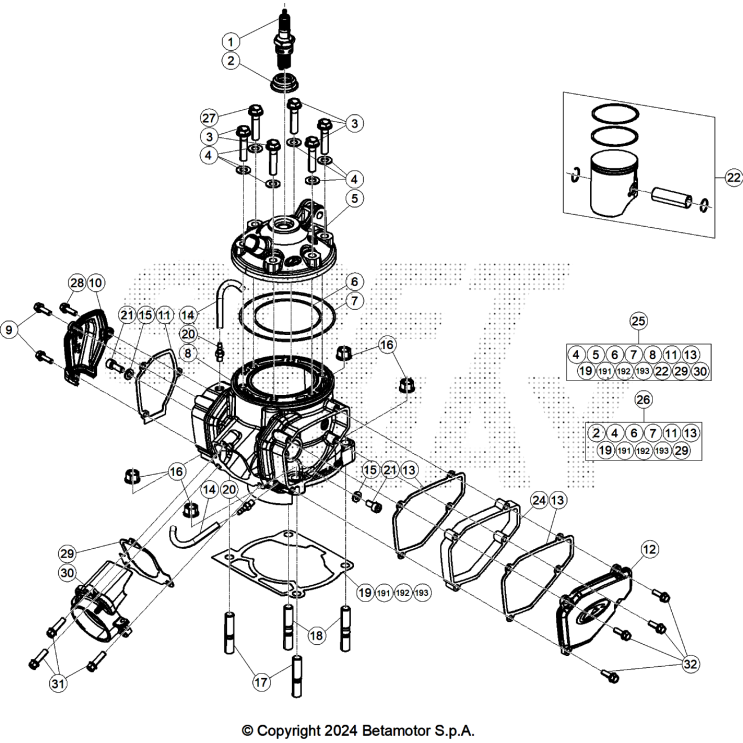 VUE ECLATEE CYLINDRE-CULASSE-DISTRIBUTION BETA 300 X RPO 2026