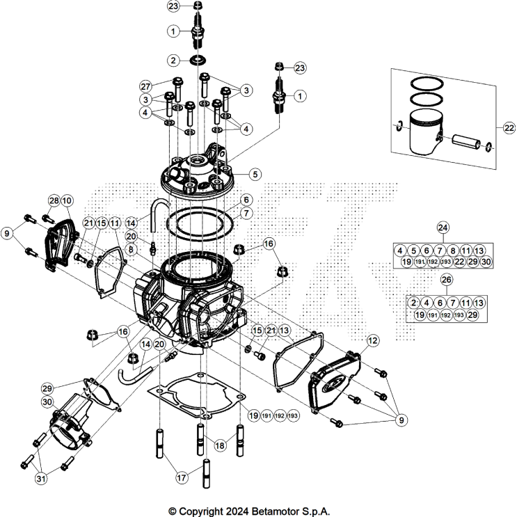 VUE ECLATEE CYLINDRE-CULASSE-DISTRIBUTION BETA 250 RACE 2026
