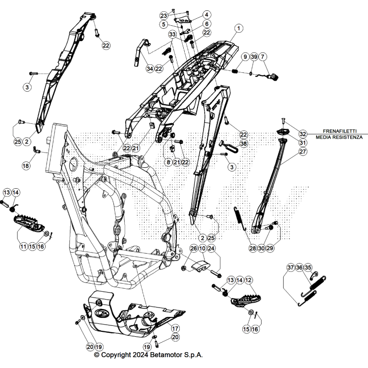 VUE ECLATEE ACCESSOIRES DU CHASSIS BETA 350 RACE 2026