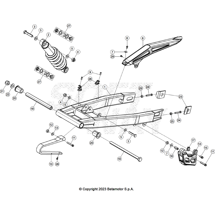 VUE ECLATEE AMORTISSEUR BETA MOTARD 50 RR GREY 2025