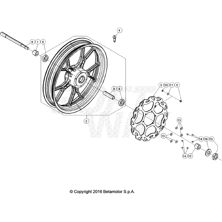 VUE ECLATEE ROUE AVANT BETA MOTARD 50 RR GREY 2025