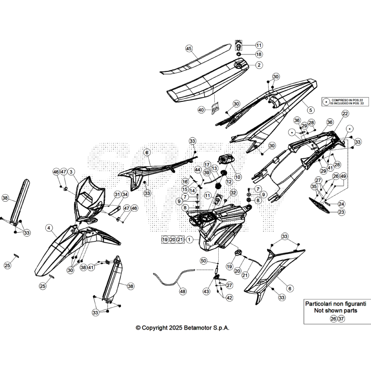 VUE ECLATEE CARENAGES-RESERVOIR-SELLE BETA MOTARD 50 RR BLACK TRACK 2025