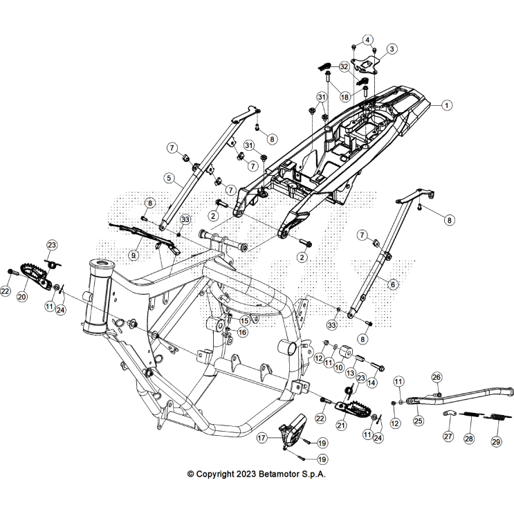 VUE ECLATEE ACCESSOIRES DU CHASSIS BETA MOTARD 50 RR WHITE 2026