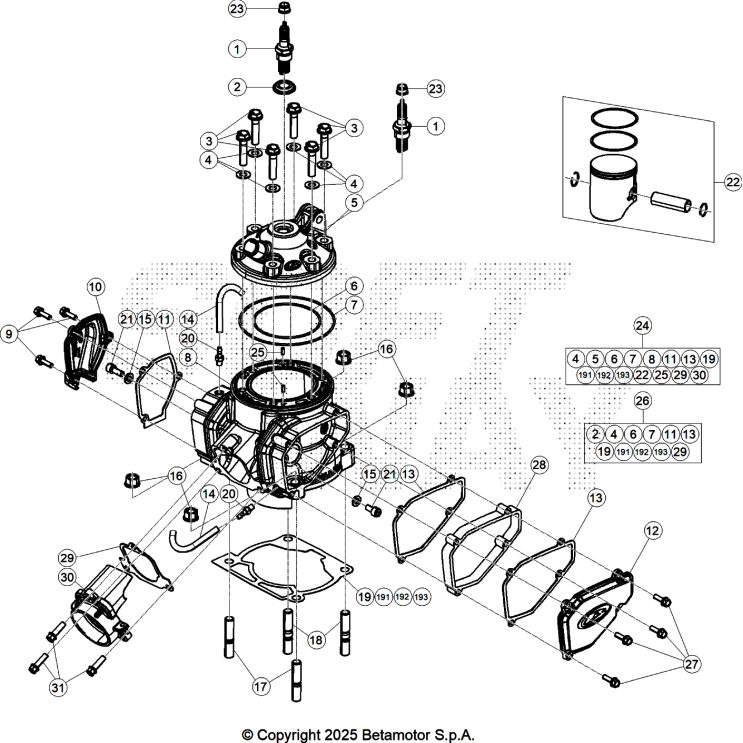 VUE ECLATEE CYLINDRE-CULASSE BETA 350 RX 2026
