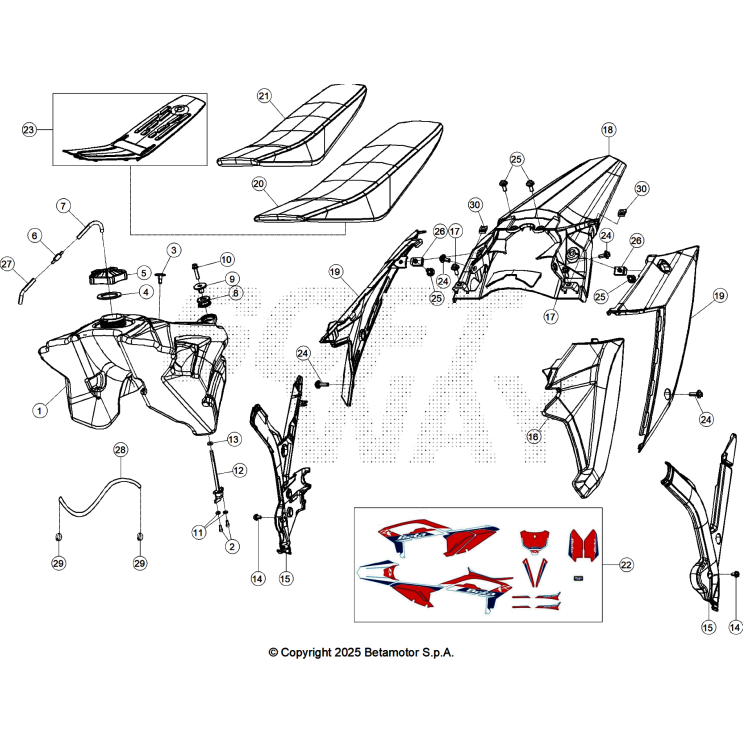 VUE ECLATEE CARENAGES-RESERVOIR-SELLE BETA 350 RX 2026